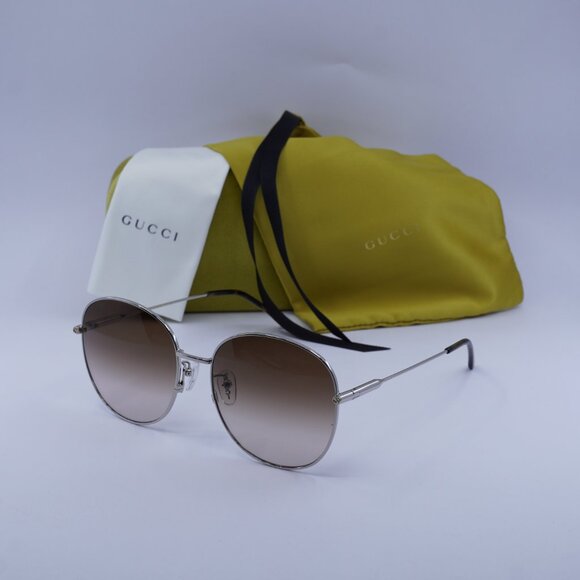 Gucci GG1416SK 002 Sunglasses Silver Round Frame, Brown Gradient Lenses - Picture 10 of 10